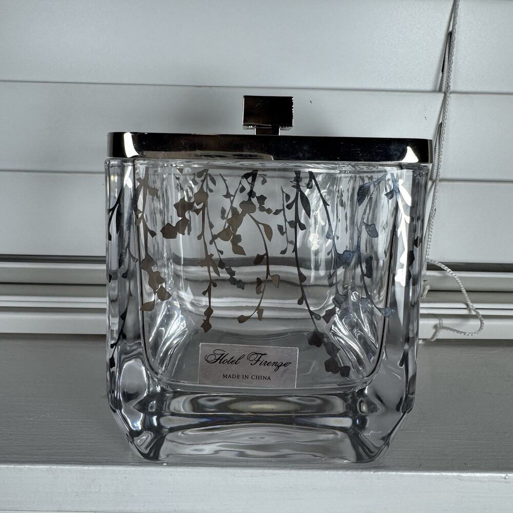 Hotel Firenze Heavy Glass Vanity Jar, Silver Floral Design Qtip Cotton Ball